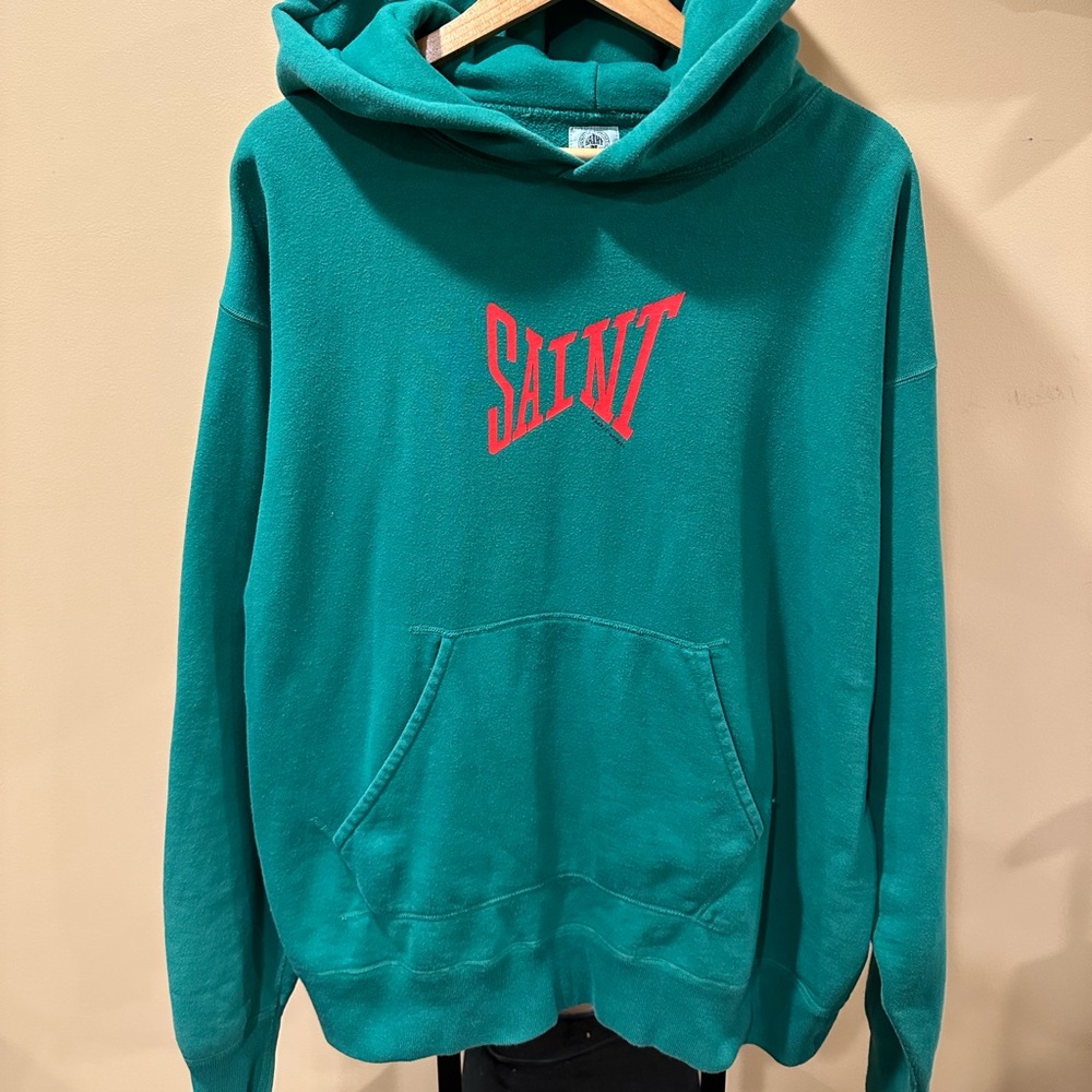 Saint Michael Red Ribbon Logo Pullover Green Hoodie
